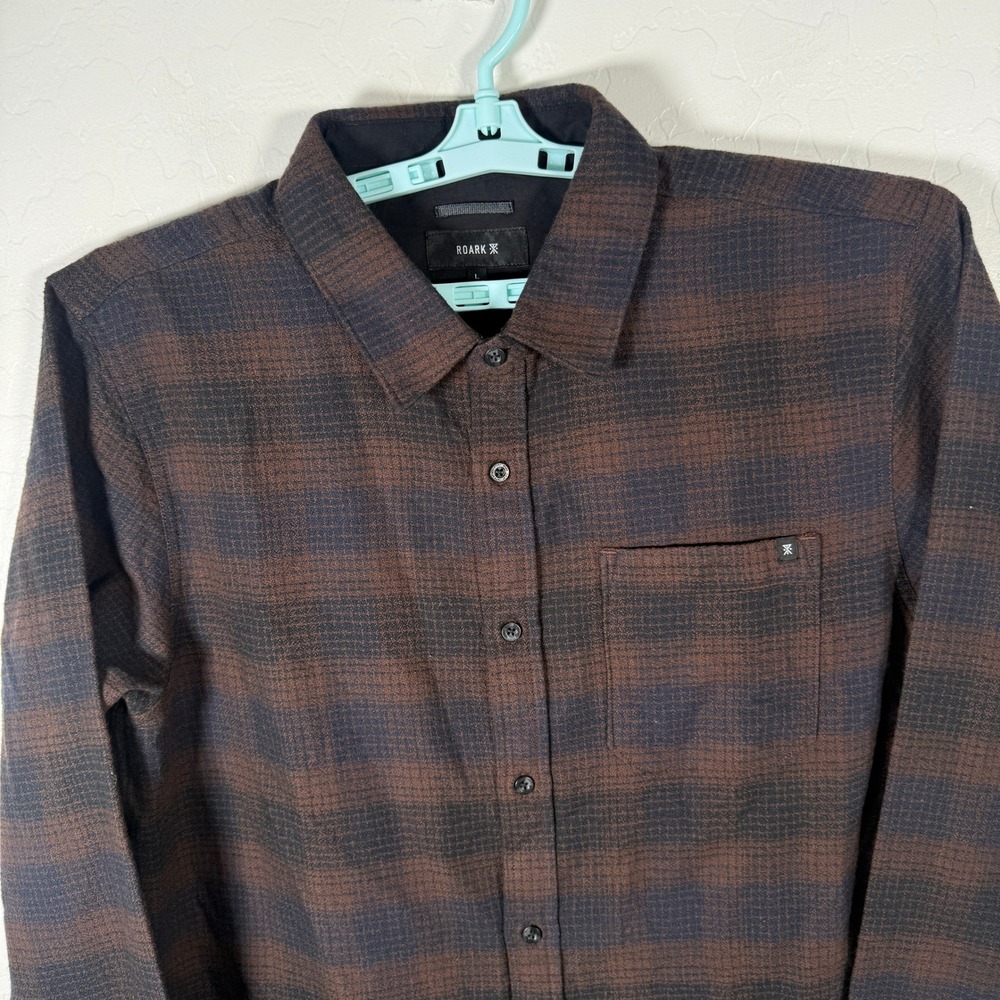 Roark Shirt Mens Large Brown Crossroads Flannel Button Up Plaid Organic Cotton